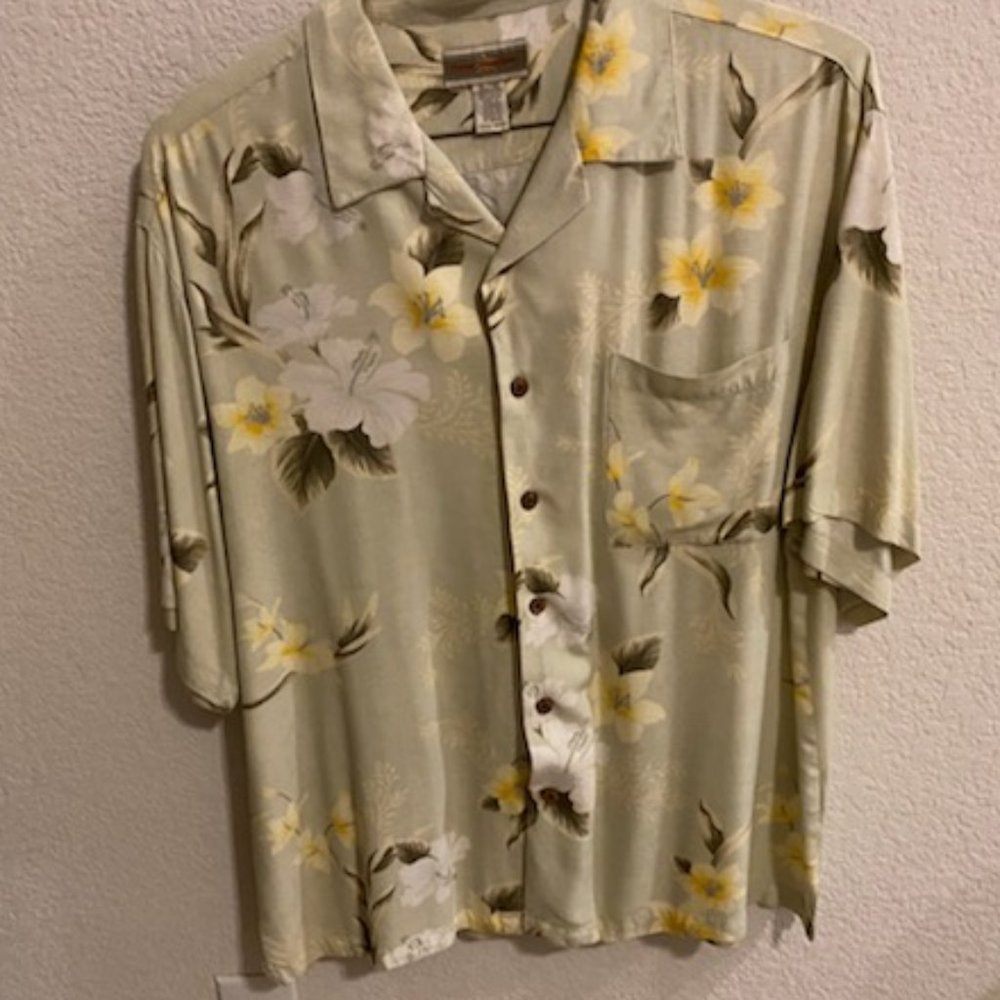 Original Island Sport- Pale GREEN Hawaiian TROPICAL Pocket CAMP Button SHIRT XL